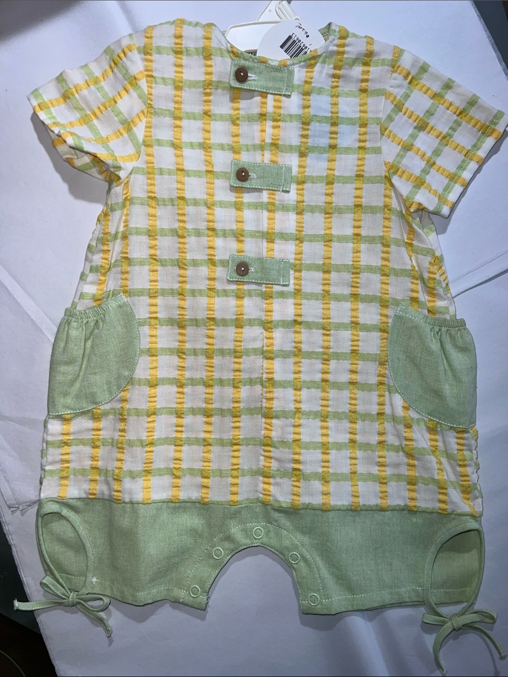 Clayeux Yellow and Green Checkered Kids One Piece